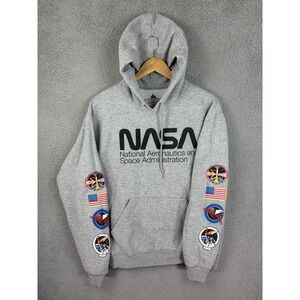 NASA Aldrin Family Foundation Hoodie Mens Medium Gray Mission Patches Space USA